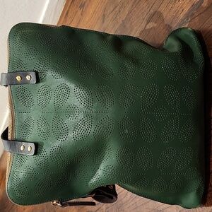 Orla Kiely Sixties Stem Punched Leather Juniper Shoulder Bag